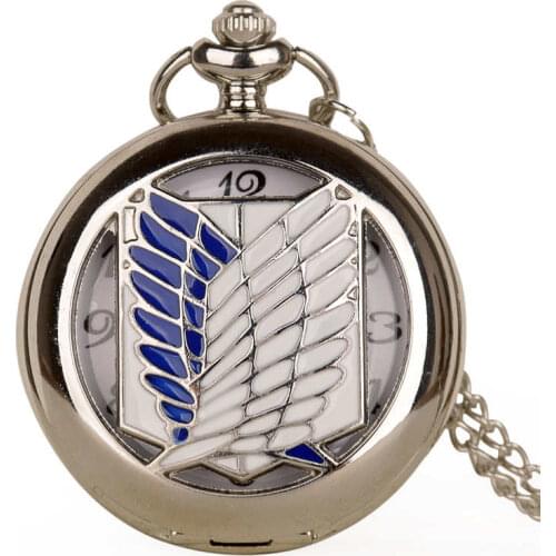 Unique Design Pocket Watches Silver Attack on Titan Wings of Liberty Clamshell Quartz Pocket Watch Gifts For Men Women