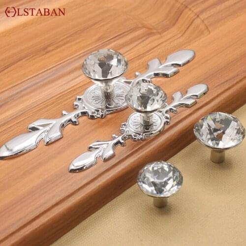 LSTABAN Crystal Handle Single Hole Diamond European Simple Drawer Cabinet Wardrobe Transparent Glass Cabinet Door Knob Base