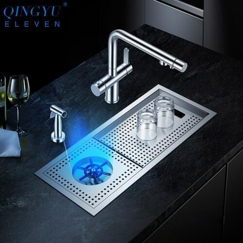 2020 New Cup Washer Bar Counter kitchen Sink 304 Stainless Steel 4mm Thickness Embed Handmade Brushed For Milk Tea Cafe Shop