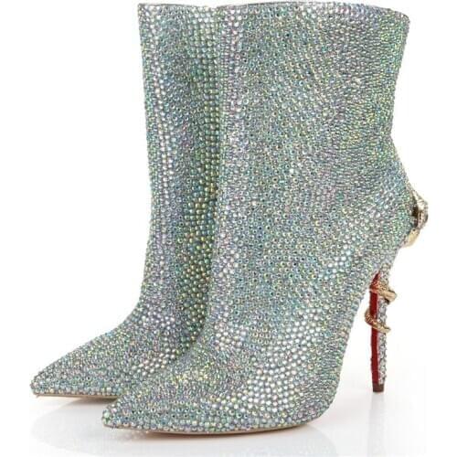 Girls high-end fashion pointed fashion leather short boots boots women elegant high-heeled boots shoes during drilling