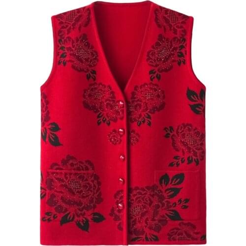 Fall Womens Sweater Vest Middle-aged and Elderly Women Sweaters Cardigan Spring Autumn Thin Sleeveless Coat Knitted Mom Sweater