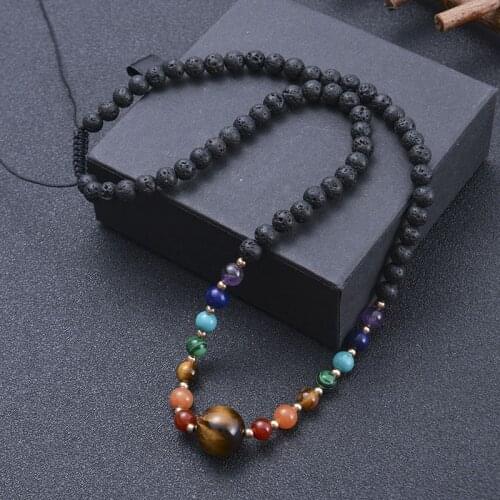 2021 New Trendy Chakra Necklace Women Natural Tiger Eye Stone Semi Gem Gravel Meditation Aura Healing Pendant Necklace for Women