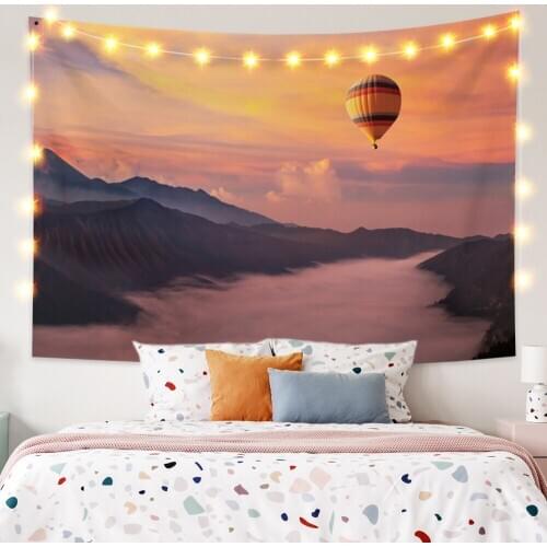 Nature Landscape Tapestry Sunset Hot Air Balloon Wall Hanging Dorm Bedroom Living Room Fashion Art Decor Picnic Beach Mat