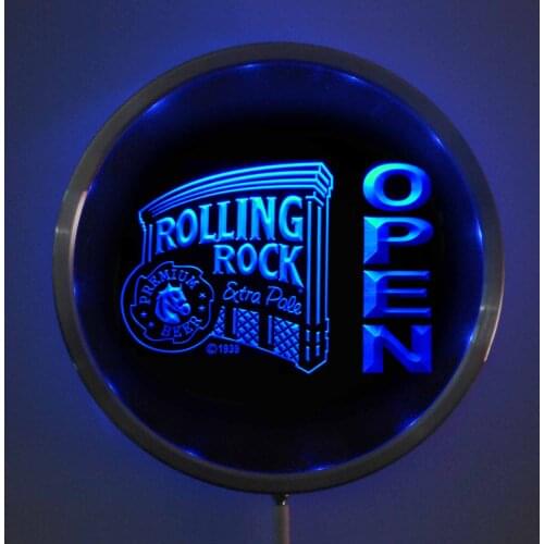 Rs-0031 Rolling Rock OPEN LED Neon Round Signs 25cm/ 10 Inch - Bar Sign with RGB Multi-Color Remote Wireless Control Function