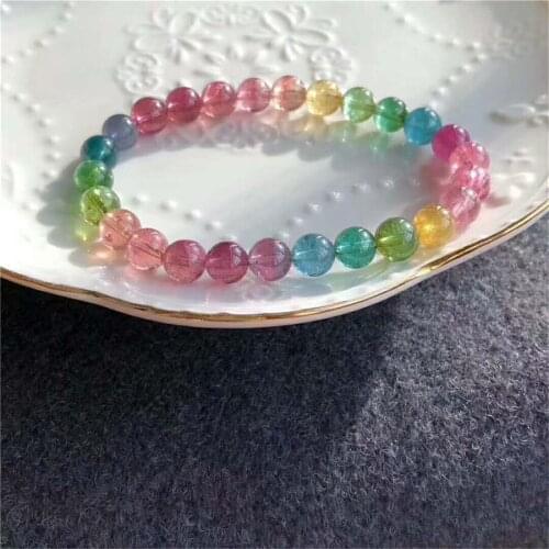 7.2mm Brazil Natural Tourmaline Quartz Bracelets For Women AAAAA Transparent Crystal Round Bead Woman Bracelet