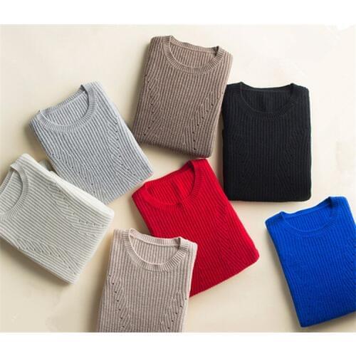 Goat cashmere thick knit women fashion o-neck short open hem pullover sweater solid color M-L retail wholesale