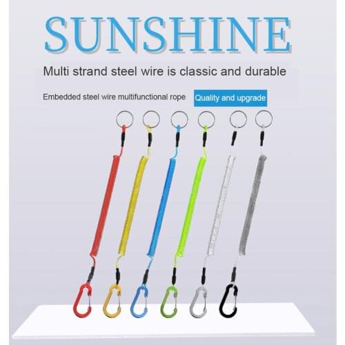 1.2m Steel Wire Anti-Lost Stretch Rope Sub Plier Control Fish Hanging Keychain Buckle Secure Lock Rope Pull Tackle Fishing