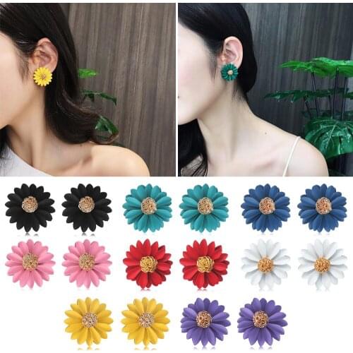 1Pair New Big Sweet Flower Ear Stud Korean Style Elegant Temperament Earrings Women Girls Charm Summer Jewelry Accessories