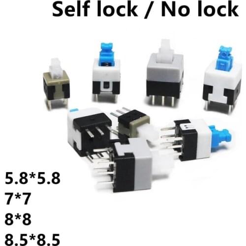 10PCS/LOT Self Locking / UNlock Push Tactile Power Micro Switch 6 Pin Button Switches 5.8x5.8 7x7 8x8 8.5x8.5mm