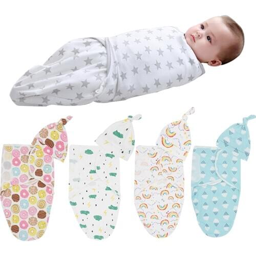 2PCS Newborn Infant Baby Sleeping Bag Cute Swaddle Blanket Baby Comfortable Sleeping Swaddle Muslin Wrap Sleepsack Blanket+Hats