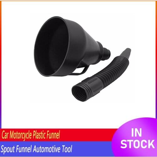 2-in-1 Car Motorcycle Universal Black Plastic Funnel With Flexible Detachable Spout Funnel Automotive Tool For Water Oil Liquid