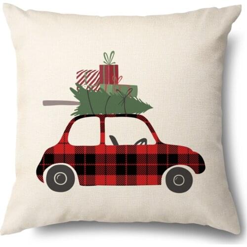2021 Linen Print Car Cushion Cover Merry Christmas Decorations for Home Ornament Happy New Year Navidad Noel Xmas Gifts
