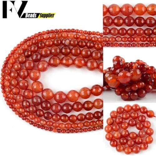 4/6/8/10/12mm Natural Faceted Red Agates Stone Loose Spacer Round Beads For Jewelry Making DIY Bracelets Necklace Needlework 15"