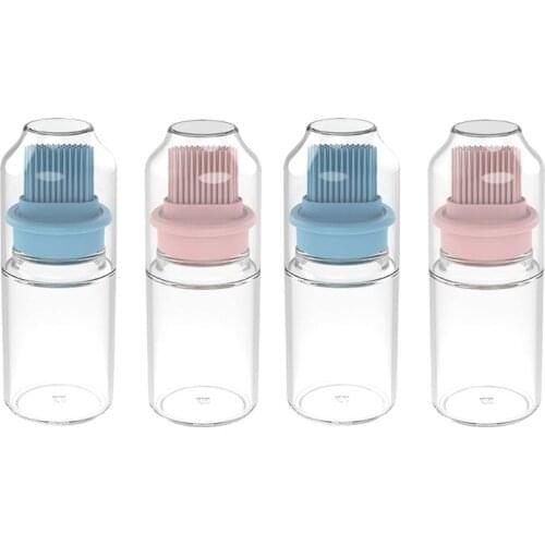 4 Pcs BBQ Oil Bottle Brush, Bottle Baster Brush for BBQ and Cooking, Glass Oil Bottle with Silicone Oil Brush,Blue&Pink