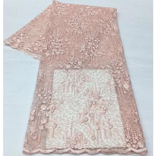 5yards/pc) Elegant beautiful embroidered French net lace with transparent sequins peach African wedding lace for dress FSS235