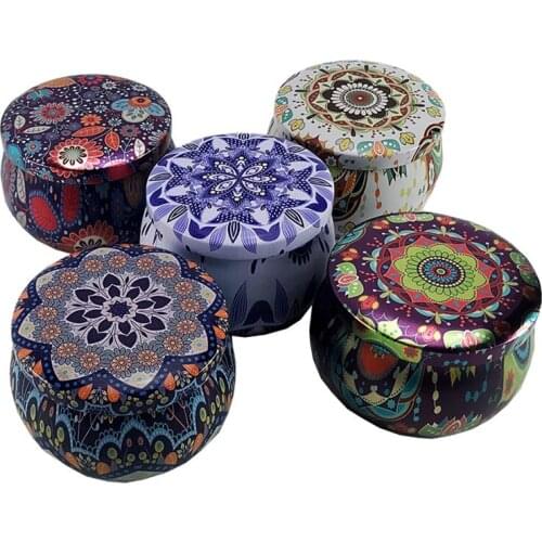 6Pcs/Lot Metal Tin Jars with Lids Vintage Flower Printed Mini Wax Making Candle Container Small Jewelry Candy Storage Pots