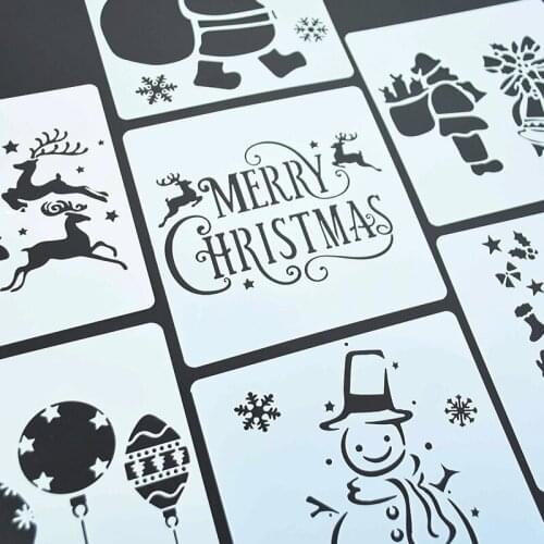 7Pcs Christmas Ornament Cake Stencil Kids Drawing Wall Painting Mold Embossing Template for Home Xmas Party Supplies Decoration