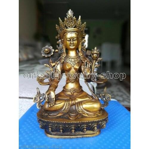 8inch Tibet buddhist Ancient Bronze gilding Buddha Old Tara (White) Statue