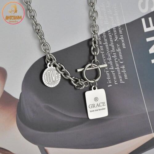 Akizoom Vintage Necklace Stainless Steel Thick Chain Pendant Choker For Women Fashion Summer Elegant Wedding Jewelry Party Gift