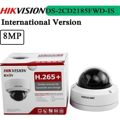 Free Shipping 4K Fixed Dome Network Camera 8MP Cctv Camera DS-2CD2185FWD-IS With Audio Support SD Card