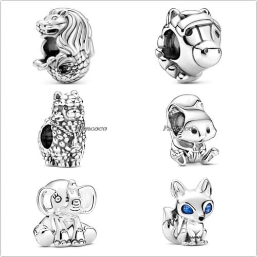 925 Sterling Silver Baeds Cute Squirrel Blue Eyed Fox Charm Fit Pandora Bracelet & Necklace Jewelry
