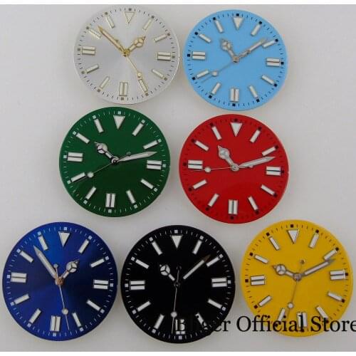 28.5mm/31mm Nologo Watch Dial fit NH35A Luminosu Marks Hand Set Blue/Black/Red/Green/Orange
