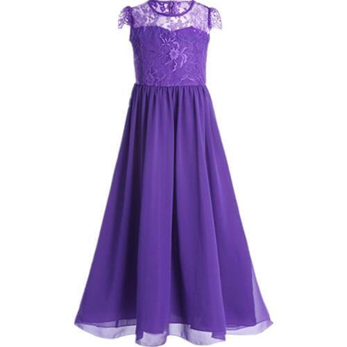 Kids Girls Chiffon Lace Sleeves Flower Dress Party Ball Gown Prom Princess Bridesmaid Children Dress for 4 6 8 10 12 14 years
