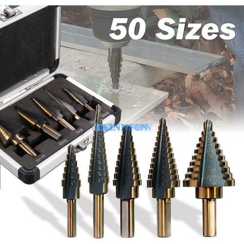 DHL 10Set 5 Pieces HSS Cobalt Multiple Hole 50 Sizes Step Drill Bit Set + Aluminum Case NEW