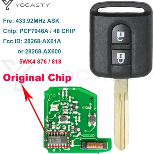 YOCASTY 5WK4 876 818 Remote Key Fob for Nissan Navara Micra K12 Note Cabster Qashqai Elgrand X-TRAIL NV200 28268-AX61A AX600