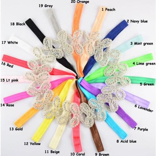 Design 5pcs/lot 20C In Stock 6CM Big Embroideried Bow With Beads And Rhinestones Headbands For Kids Elasitic Headwear FDA08