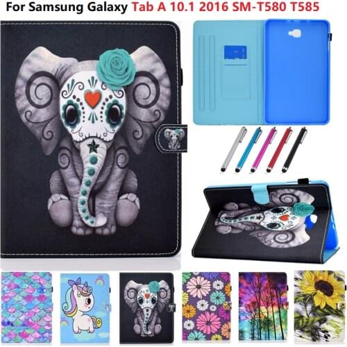 Flip Cute Unicorn Elephant Sunflower Case for Samsung Galaxy Tab A A6 10.1" (2016) SM-T580 Sm-t 580 T585 Cover Tablet Stand Case