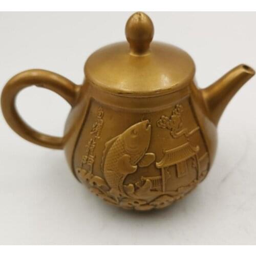 China brass fish leap dragon door teapot small crafts statue