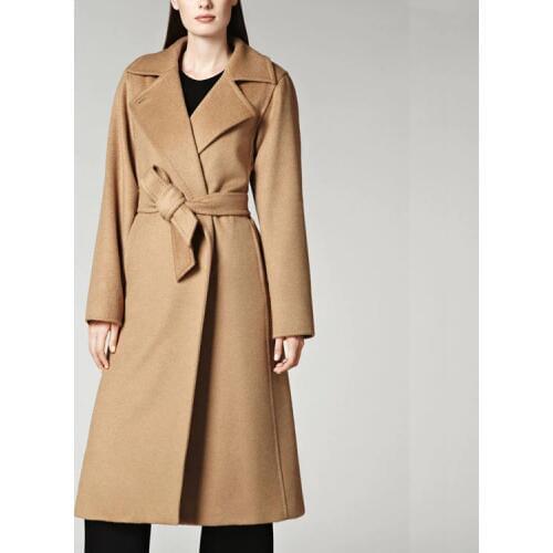 Classic Turn-down Collar Ultra Long Women Woolen Jacket, Ladies Elegant Extra Long Wool Jacket