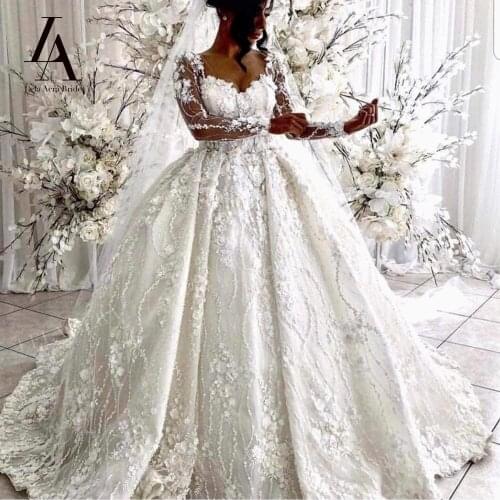 LelaAcra 3D Flowers Wedding Dress 2021 Romantic Sweetheart Appliqued Bridal Ball Gown Princess SM23 Plus Size Vestido De Novia