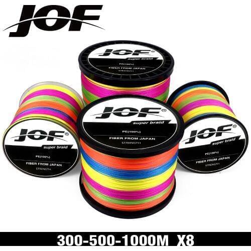 JOF 2019NEW Braided Fishing Line Sea Saltwater Fishing Multicolor 8 Strands 300M 500M 1000M 100% PE
