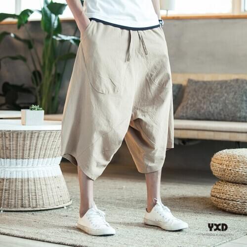 Plus size 5XL Man Harajuku Harem Pants Mens Summer Cotton Linen Joggers Pants Male Vintage Chinese Style Sweatpants New Fashions