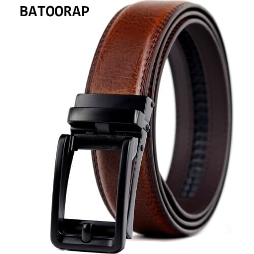 Mens Belt Brown Waist Strap Cowhide Business Ratchet Belt For Men Leather High Quality Metal Auto Buckle Imitate Pin Buckles