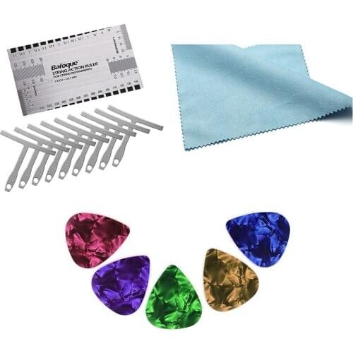 Guitar And Bass Measuring Luthier Tool Set of 9 Guide Setup String Action Gauge Ruler Cleaning Cloth Guitar Picks Accessories