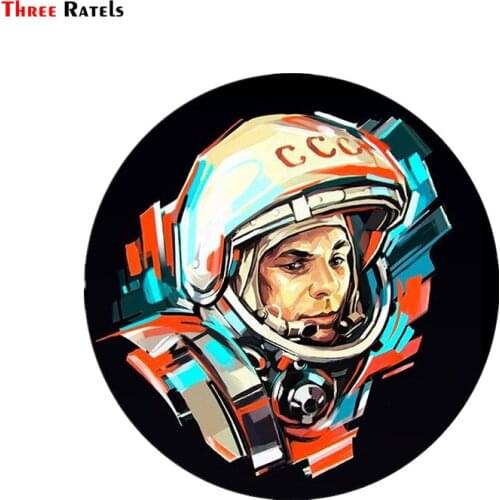 Three Ratels TRL002# 15x15cm Yuri Gagarin Soviet Astronaut Car Sticker Funny Sti Stickers Styling Removable Decal