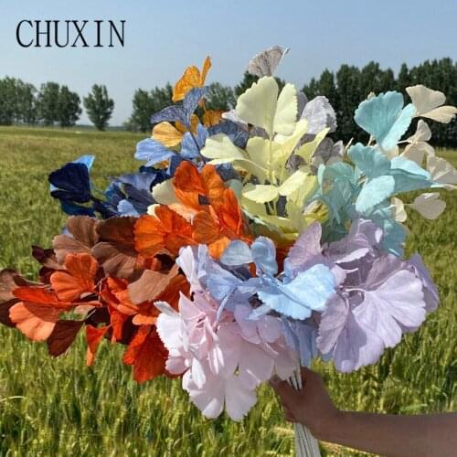 Single Ginkgo Simulation Plants Bouquet Garland Home Christmas Decor Wedding Decorations Desk Ornaments Fake Flowers
