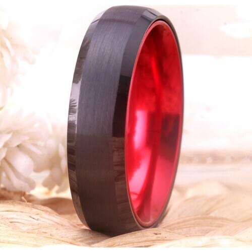 Anniversary Gift Wedding Rings For Women Mens Tungsten Ring Black Tungsten & Red Aluminum Engagement Ring Free Engraving Ring
