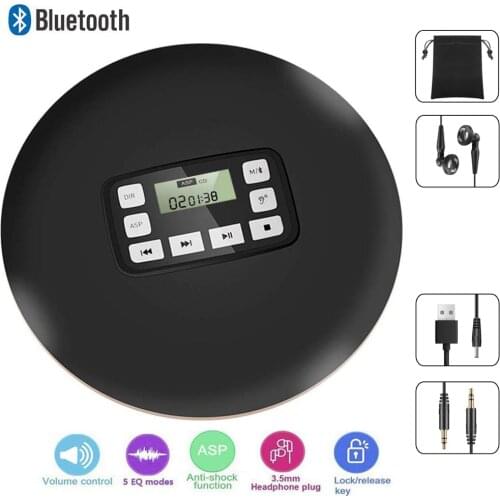 Portable CD Player with Bluetooth and Earphones,Personal Compact Disc CD Music Player,Anti-Shockproof,Electronic Skip Protection