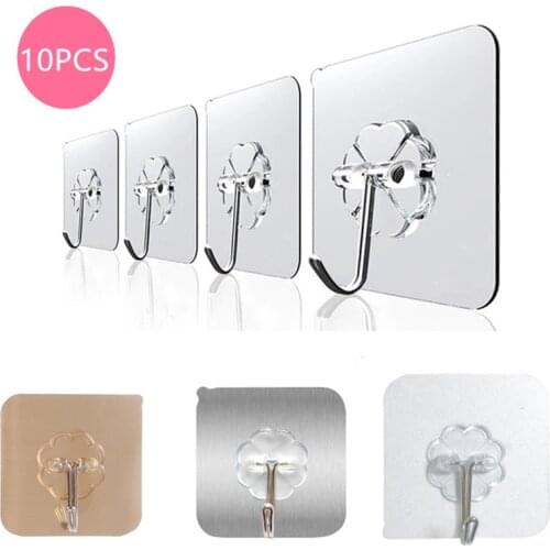 10PCS 6x6CM Strong Self Adhesive Door Wall Hangers Hooks Heavy Load Storage Rack Seamless Hanging Hook for Kitchen Bathroom Home