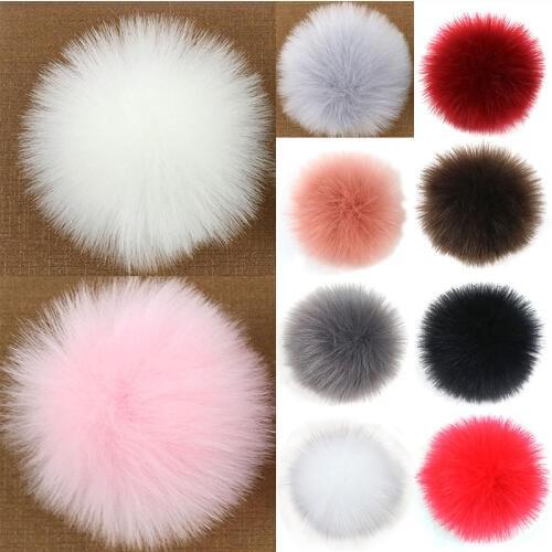 Colorful Big Artificial Raccoon Fur Pompon Foxes Fur Pompom For Women Hat Fur Pom Poms for Hats Caps for Knitted Hat Cap