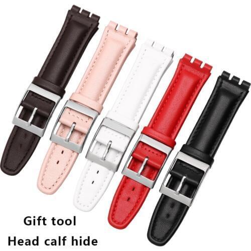 17mm 19mm Special interface strap genuine leather female wristband with clasp replacement watchband for Swatch band accessories