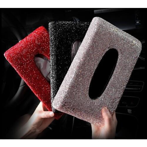 Luxury Full Crystals Car Tissue Box Block Bling Bling Towel Paper Cover Case Holder for Home Office Car Use Women Gift