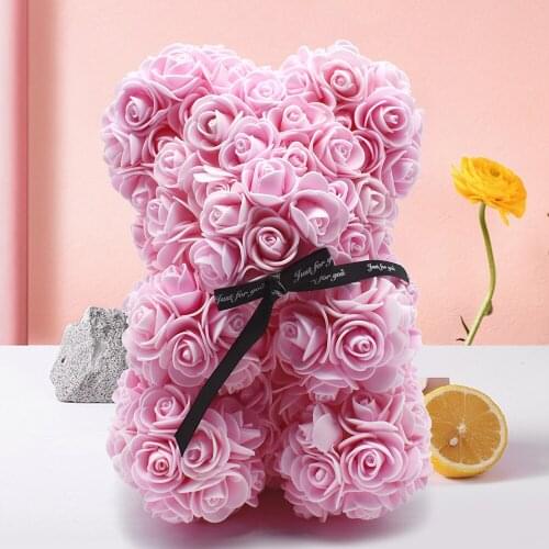 Handmade Roses Bear Pink Color Flower 25 Cm High Valentines Day Gift Holiday Wedding Flowers Home Decor Collection