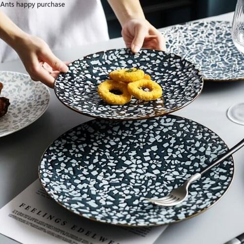 Modern Snow Pattern Ceramic Dinner Plate Dessert Snack Plate Household Cutlery Set Steak Pasta Plate Kitchen Utensils Porcelain