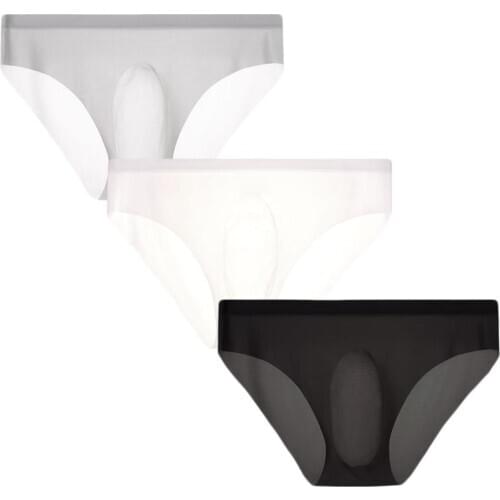 Mens 3 Colors Pack Ice Silk Brief Ultra Soft Sexy Thong Micro Modal Pouch Underwear Panties Gift for Boyfriend