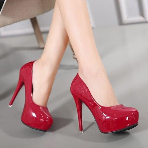 Women pumps PU Slip On 12CM Thin Heels High heels Round Toe waterproof Shallow shoes for women women shoes 2020 size 35-42